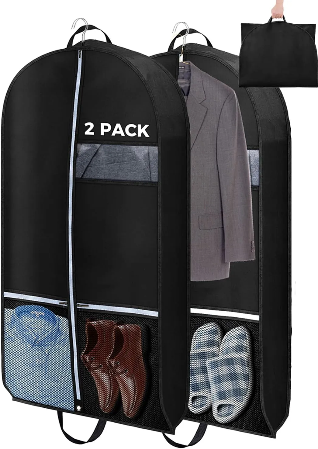 2 pcs 43" Garment Bags for Travel, Suit Bags for Clothing Storage with 2 Handle, Garment Bags for Hanging Clothes Covers with 4" Gussets for Coats, Jackets, Shirts, Sweater