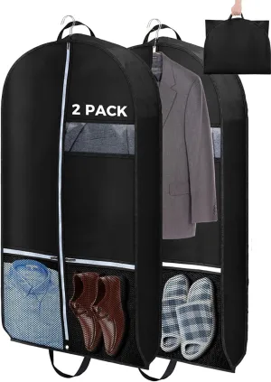 2 pcs 43" Garment Bags for Travel, Suit Bags for Clothing Storage with 2 Handle, Garment Bags for Hanging Clothes Covers with 4" Gussets for Coats, Jackets, Shirts, Sweater