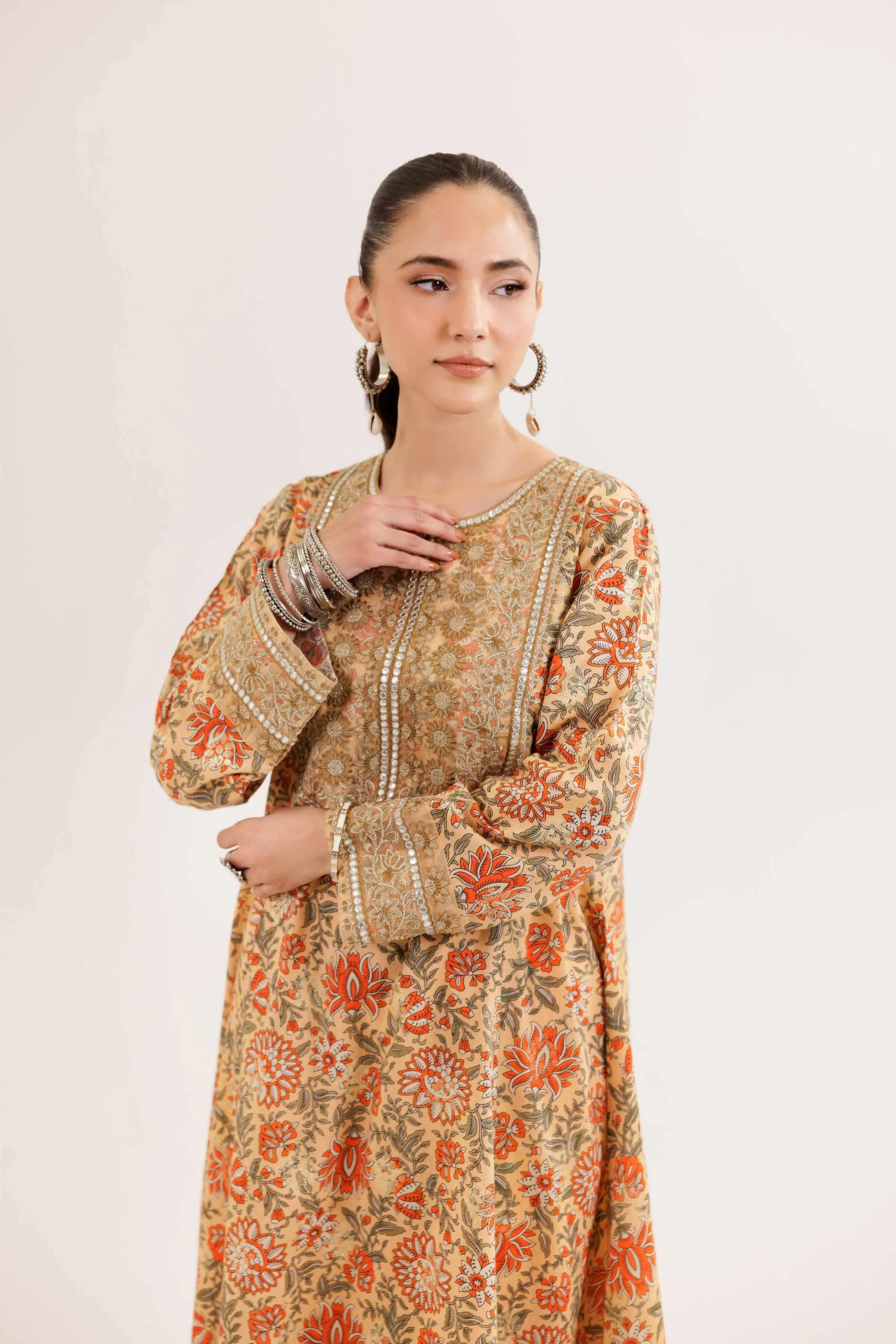 2 Piece - Printed Embroidered Suit - PE25-427