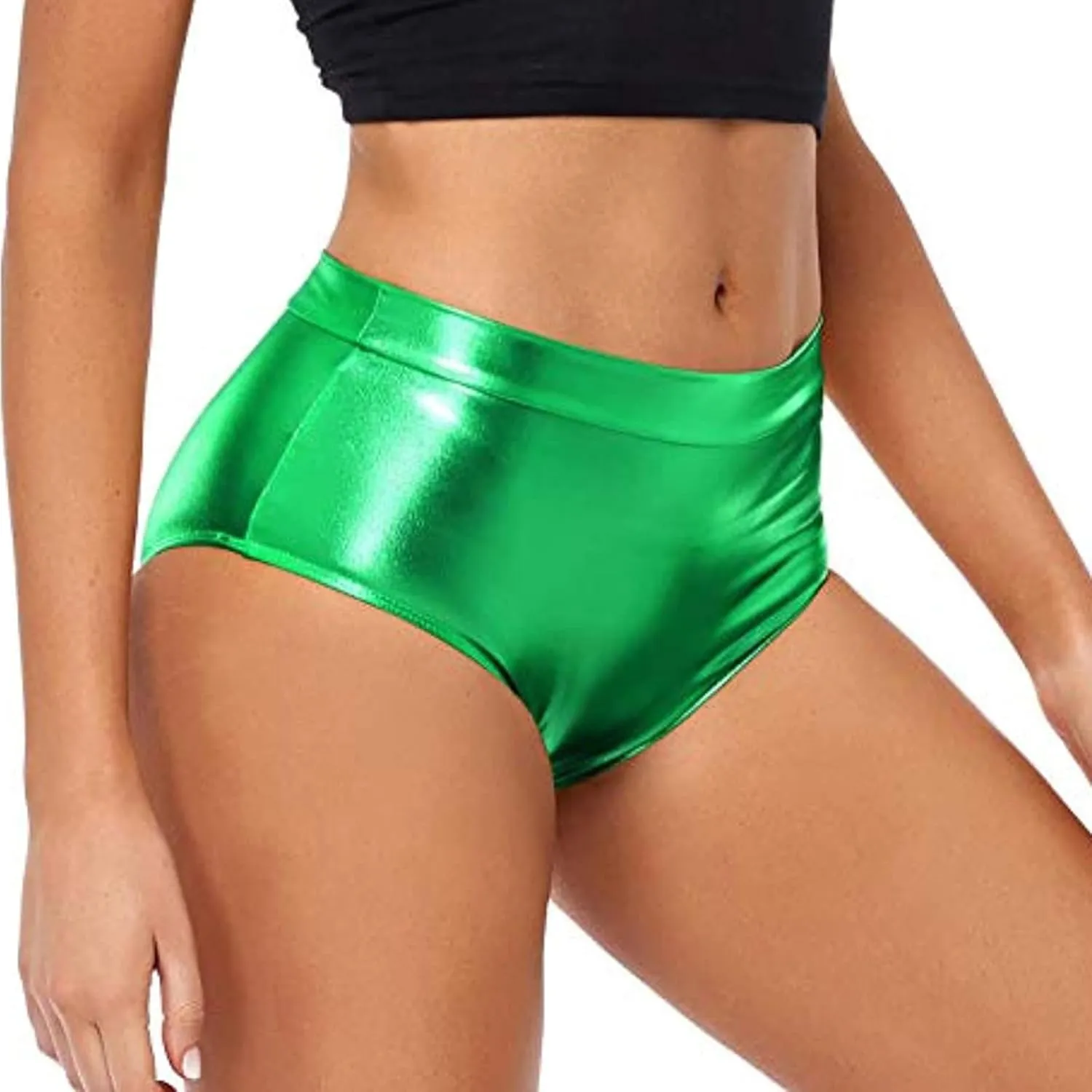 2024 Women's Metallic Faux Leather Shorts Elastic High Waist Shorts Shiny Sexy Rave Short Hot Pants for Party Clubwear