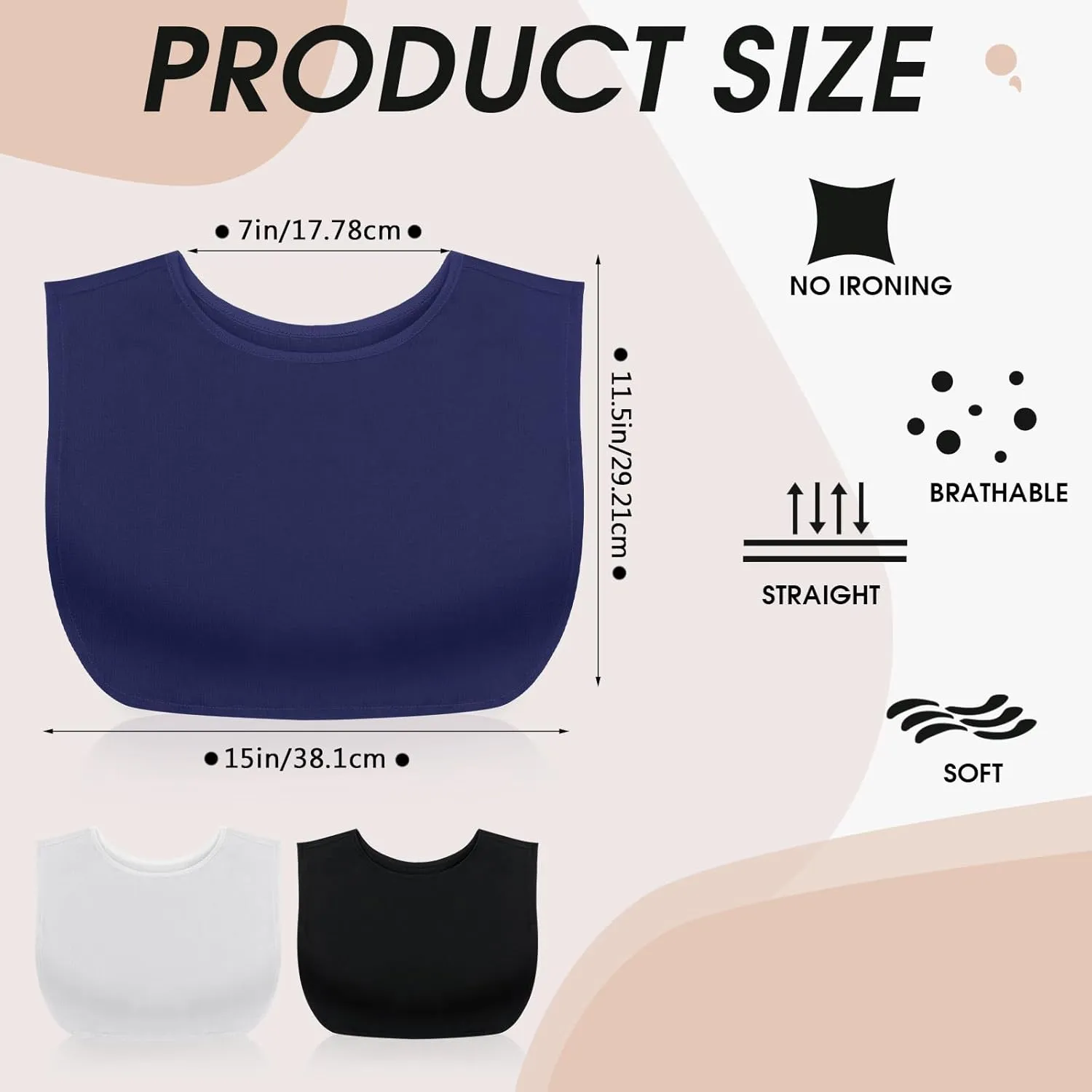3 Pieces Fake Collars for Women Modesty Panels Crew Collar Neckline Cleavage Cover for Women Under Blouses Favors