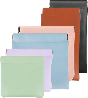 6 Pcs Lambskin Pocket Cosmetic Bags, Waterproof Portable No Zipper Self-Closing Cute Small Makeup Pouch for Women, Pu Leather Bag for Cosmetics Headphones Jewelry (6Pcs 6 Colors in 3 Sizes)