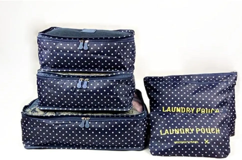 6PCS Waterproof Packing Cubes Travel Luggage Packing Organizer Pouch Clothes Storage Bag Suitcase for Toiletry (Blue Dots), PP020302