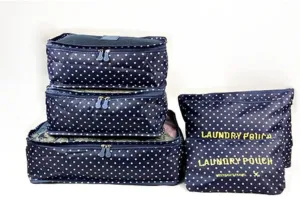 6PCS Waterproof Packing Cubes Travel Luggage Packing Organizer Pouch Clothes Storage Bag Suitcase for Toiletry (Blue Dots), PP020302
