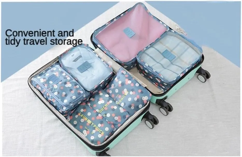 6PCS Waterproof Packing Cubes Travel Luggage Packing Organizer Pouch Clothes Storage Bag Suitcase for Toiletry (Blue Dots), PP020302