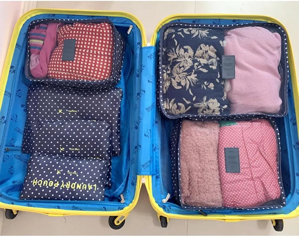 6PCS Waterproof Packing Cubes Travel Luggage Packing Organizer Pouch Clothes Storage Bag Suitcase for Toiletry (Blue Dots), PP020302