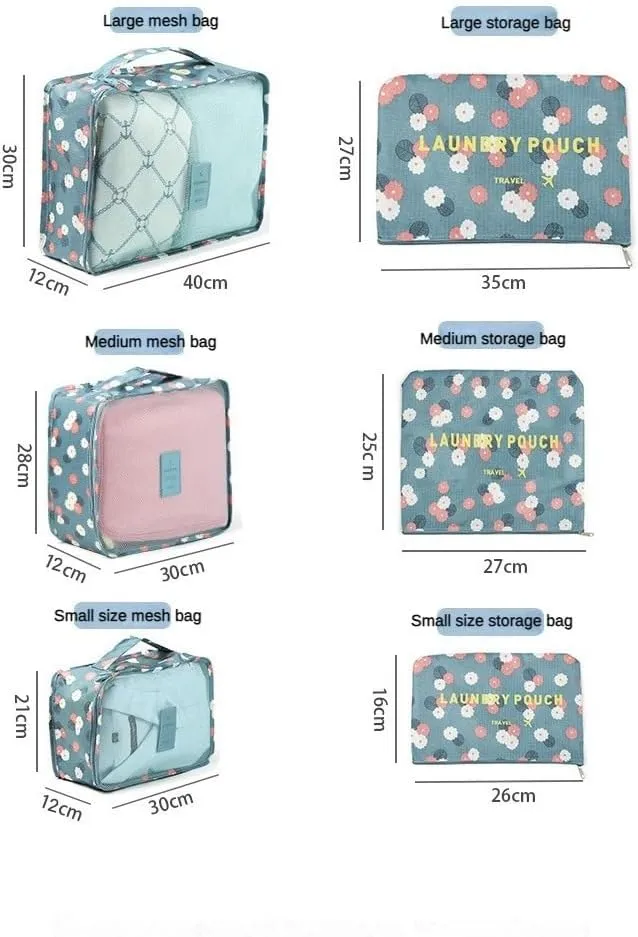 6PCS Waterproof Packing Cubes Travel Luggage Packing Organizer Pouch Clothes Storage Bag Suitcase for Toiletry (Blue Dots), PP020302