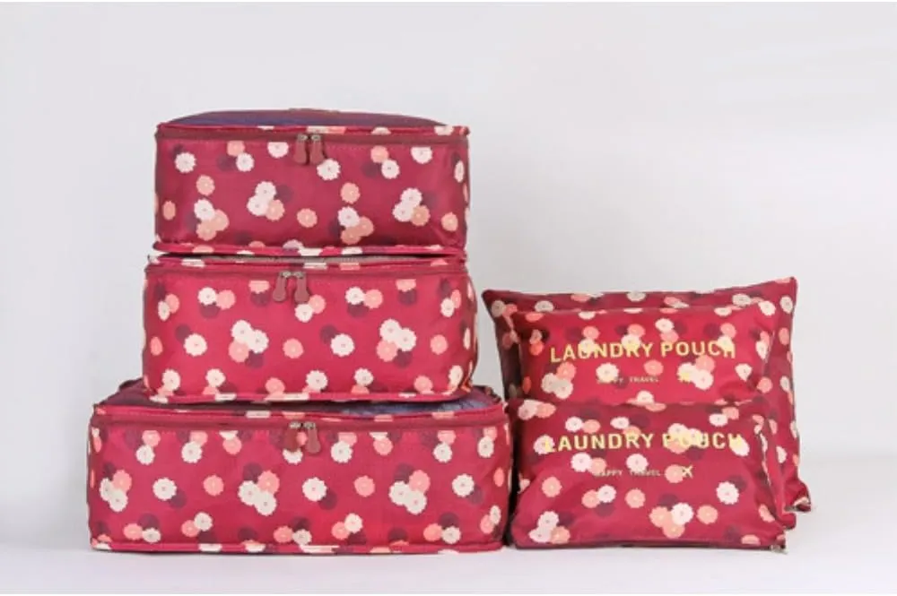 6PCS Waterproof Packing Cubes Travel Luggage Packing Organizer Pouch Clothes Storage Bag Suitcase for Toiletry (Rose Red)