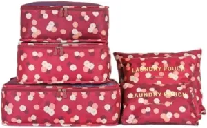 6PCS Waterproof Packing Cubes Travel Luggage Packing Organizer Pouch Clothes Storage Bag Suitcase for Toiletry (Rose Red)