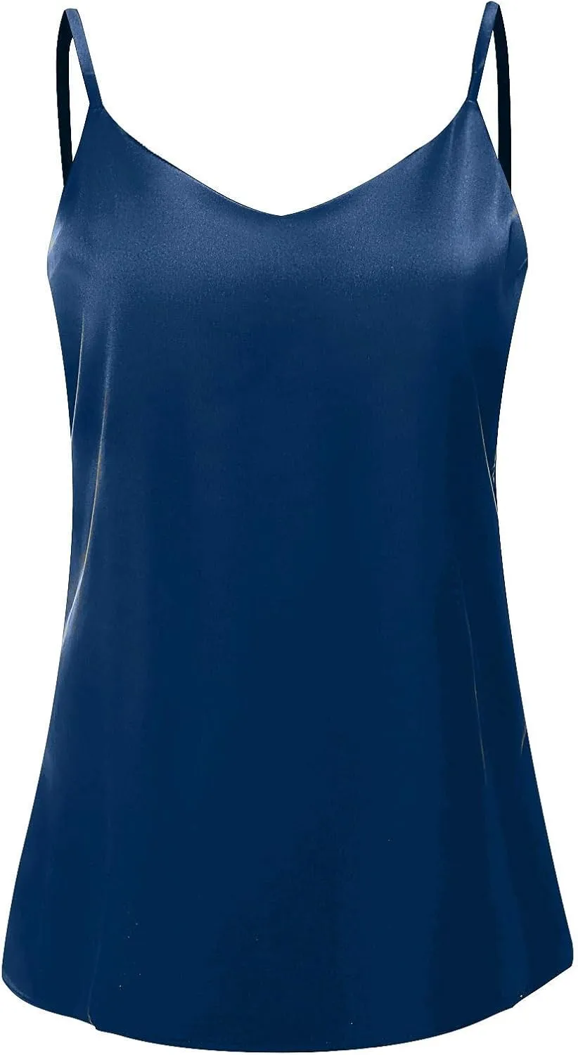 7th Element Womens Silk Satin Camisole Plus Size Tank Tops V Neck Casual Cami Sleeveless Blouses Summer Basic Tank Shirt