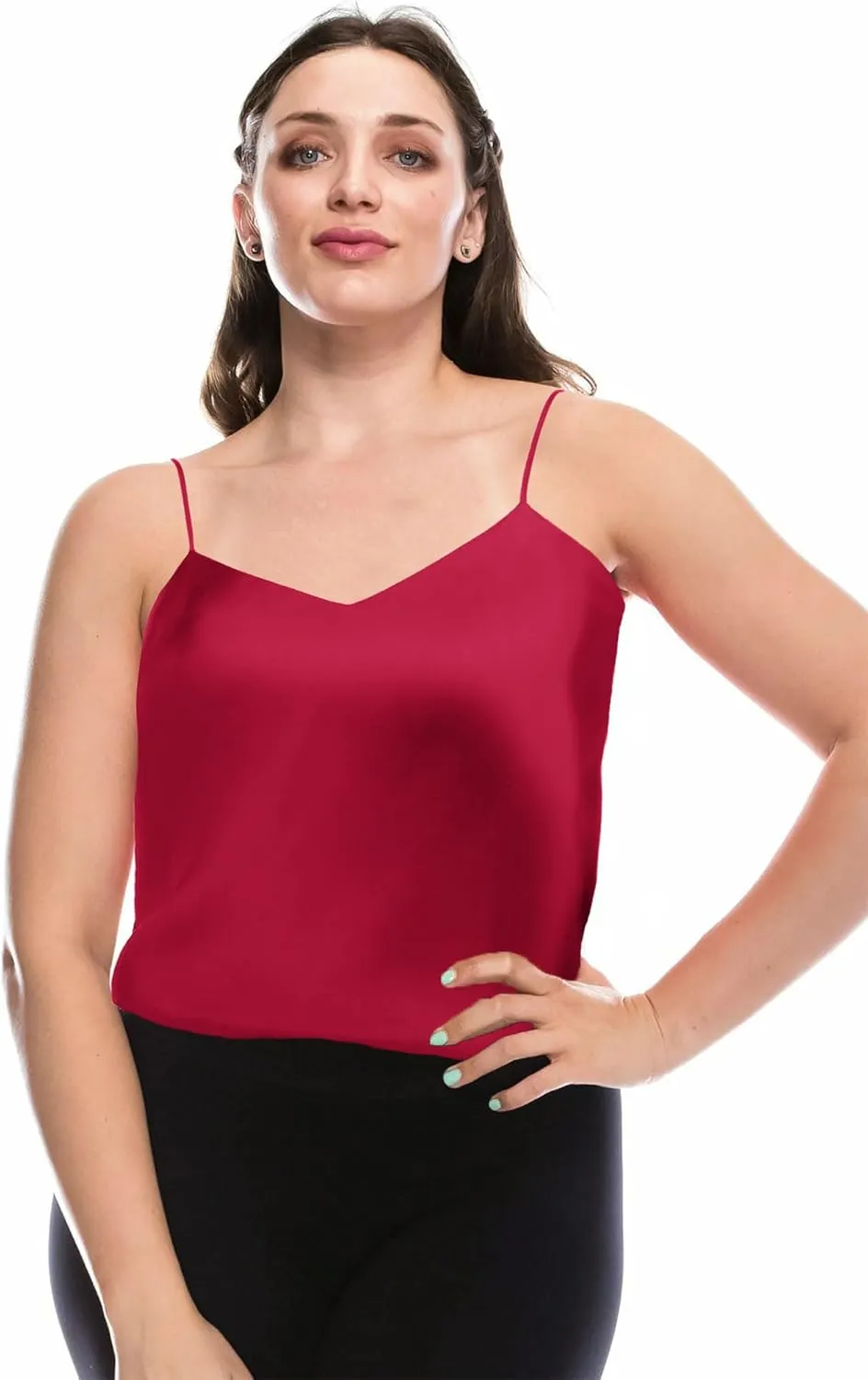 7th Element Womens Silk Satin Camisole Plus Size Tank Tops V Neck Casual Cami Sleeveless Blouses Summer Basic Tank Shirt