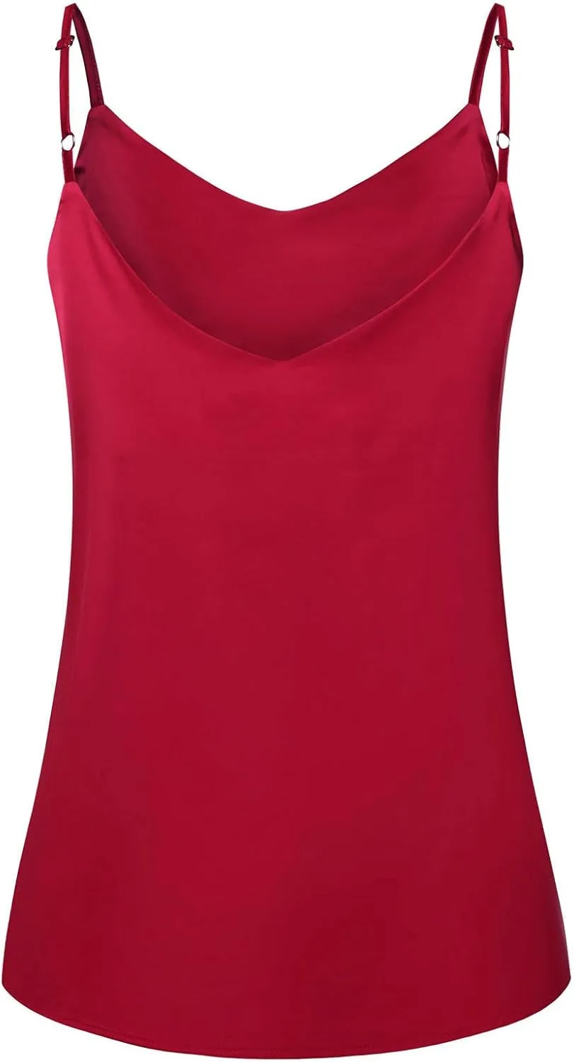 7th Element Womens Silk Satin Camisole Plus Size Tank Tops V Neck Casual Cami Sleeveless Blouses Summer Basic Tank Shirt