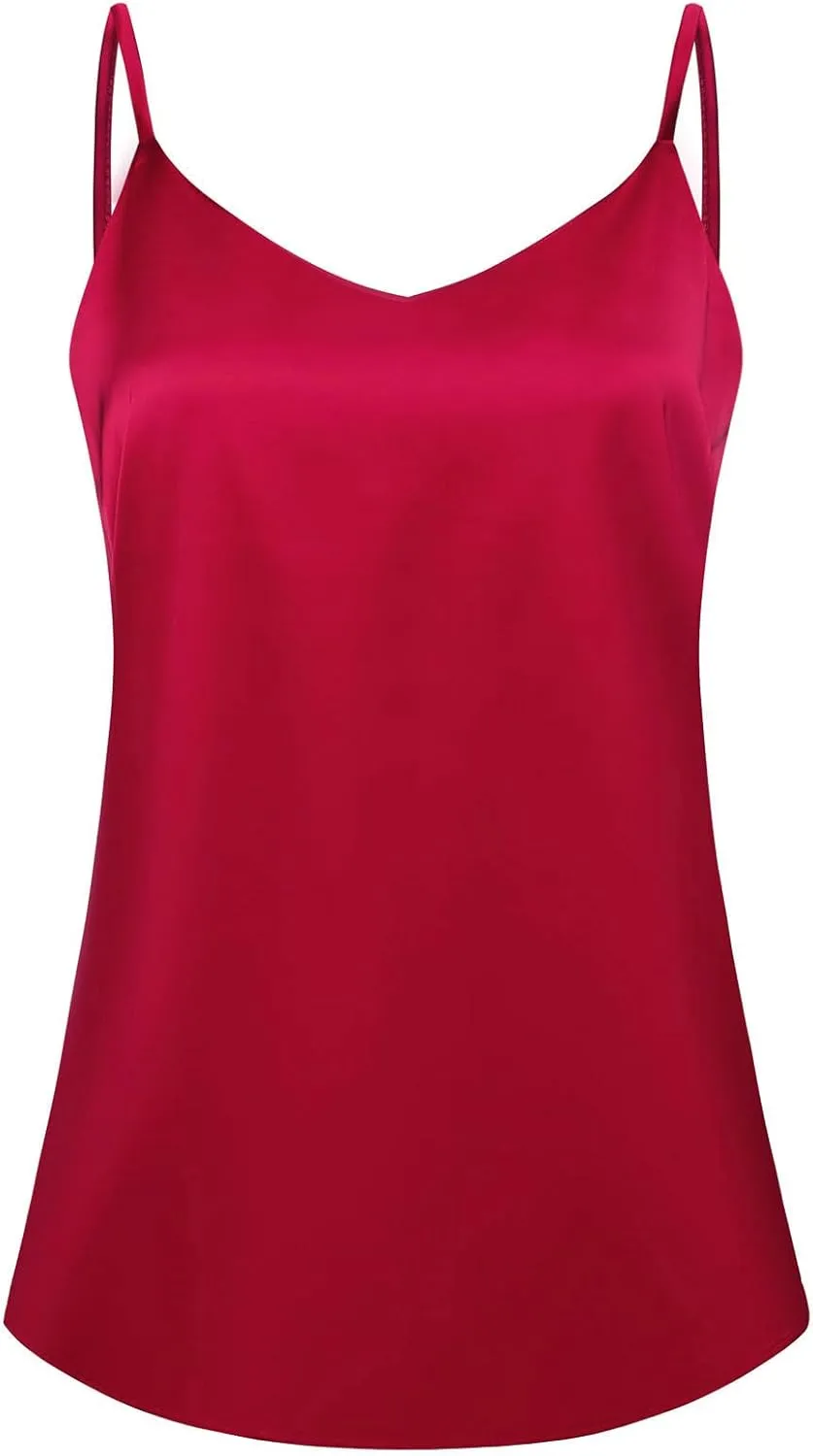 7th Element Womens Silk Satin Camisole Plus Size Tank Tops V Neck Casual Cami Sleeveless Blouses Summer Basic Tank Shirt