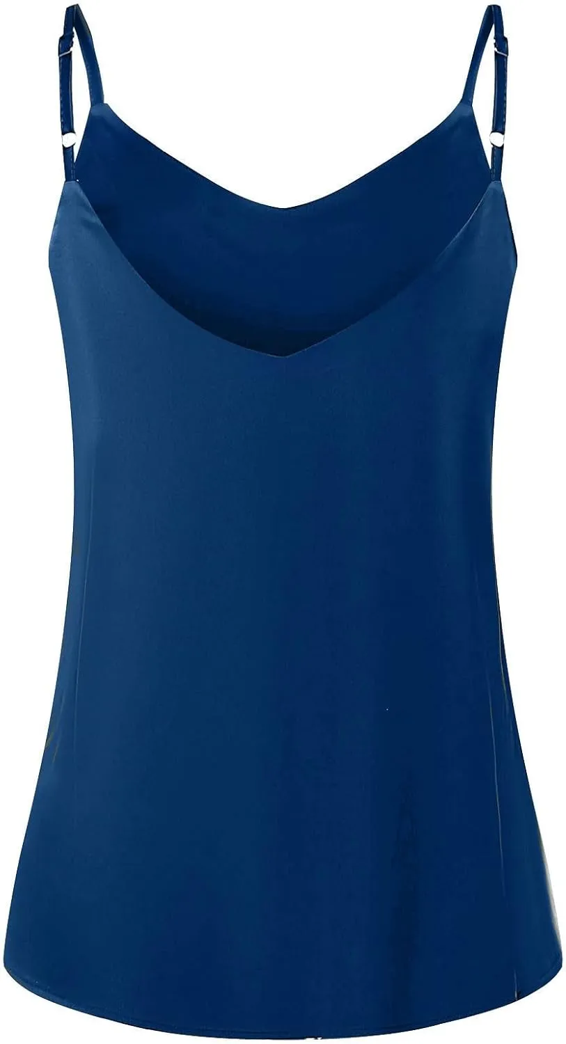 7th Element Womens Silk Satin Camisole Plus Size Tank Tops V Neck Casual Cami Sleeveless Blouses Summer Basic Tank Shirt