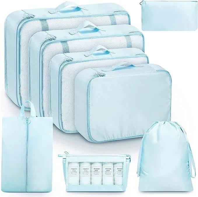 8 Set Packing Cubes for Travel, Luggage Organizer Bags for TravelEssentials, Travel Cubes for Carry on Suitcases (Beige)