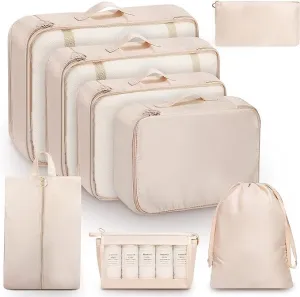 8 Set Packing Cubes for Travel, Luggage Organizer Bags for TravelEssentials, Travel Cubes for Carry on Suitcases (Beige)