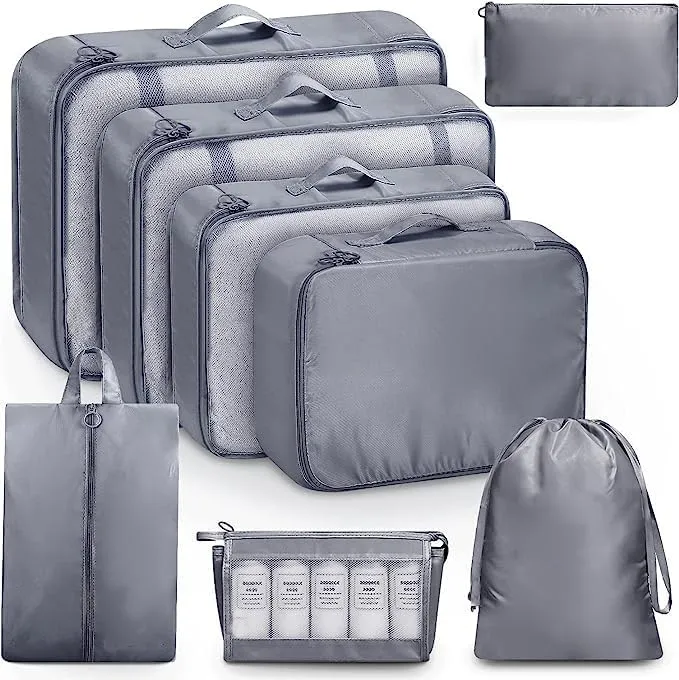 8 Set Packing Cubes for Travel, Luggage Organizer Bags for TravelEssentials, Travel Cubes for Carry on Suitcases (Beige)