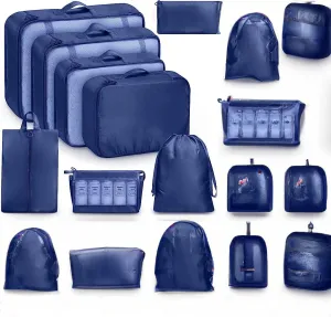 8 Set Packing Cubes for Travel, Luggage Organizer Bags for TravelEssentials, Travel Cubes for Carry on Suitcases (Navy Blue)