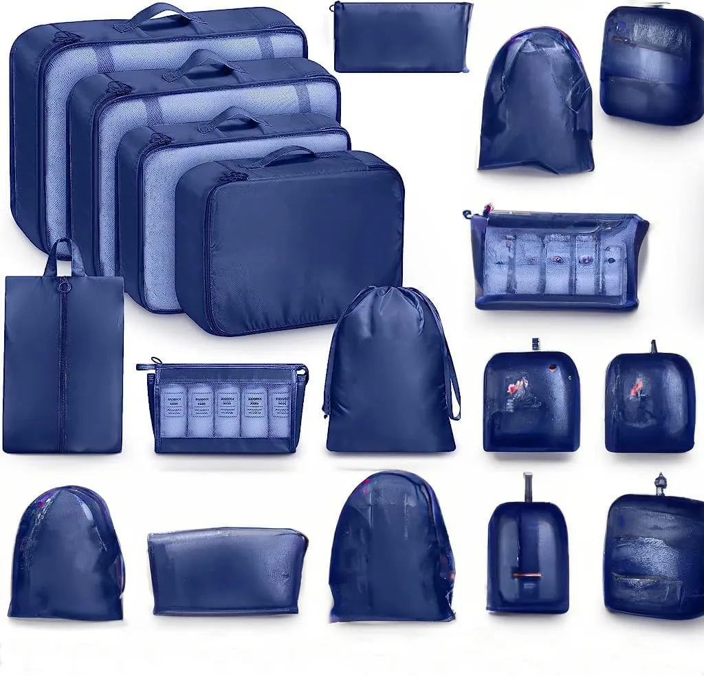 8 Set Packing Cubes for Travel, Luggage Organizer Bags for TravelEssentials, Travel Cubes for Carry on Suitcases (Navy Blue)