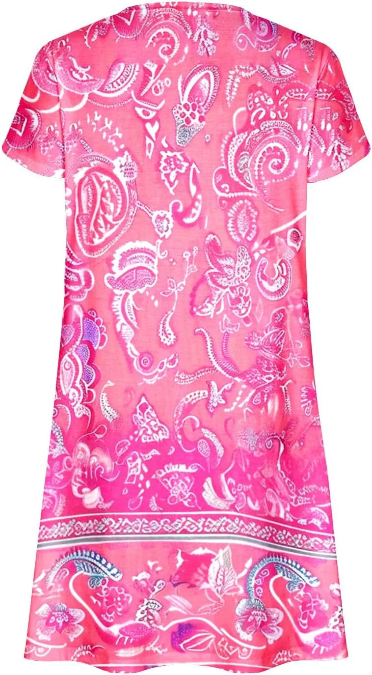 A Line Dresses for Women 2025 Summer Casual V Neck Short Sleeve Dress Cute Pockets Beach Loose Fit Sundress Outfits