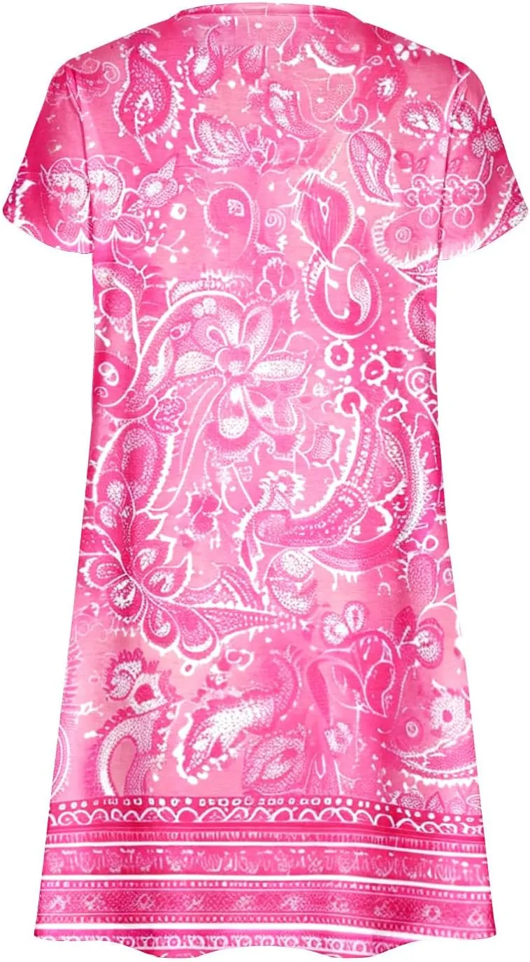 A Line Dresses for Women 2025 Summer Casual V Neck Short Sleeve Dress Cute Pockets Beach Loose Fit Sundress Outfits