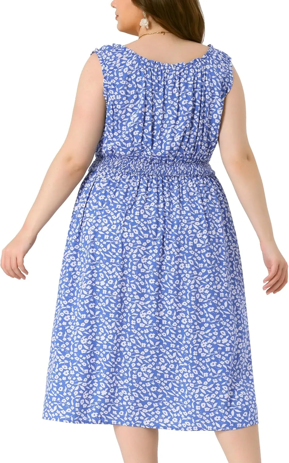 Agnes Orinda Plus Size Dress for Women Square Neck Sleeveless Floral Flowy Stretchy Waist Midi Summer Dresses