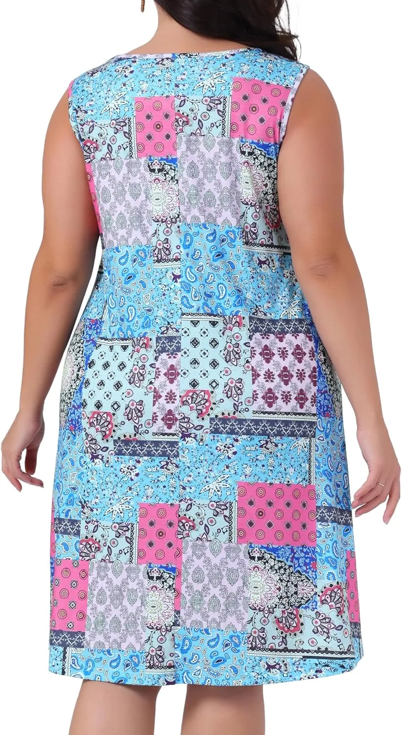 Agnes Orinda Plus Size Summer Dresses for Women 2025 Floral Tank Dress Sleeveless Boho Beach Sundresses with Pockets