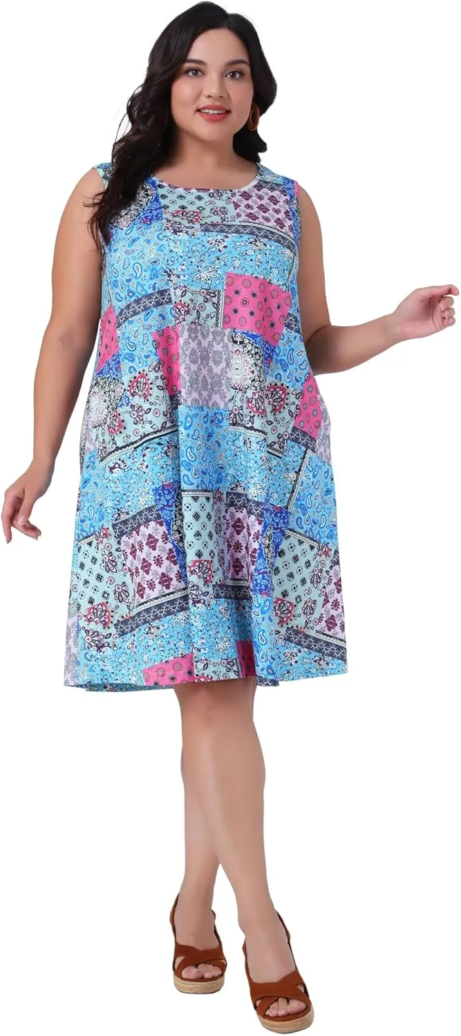 Agnes Orinda Plus Size Summer Dresses for Women 2025 Floral Tank Dress Sleeveless Boho Beach Sundresses with Pockets
