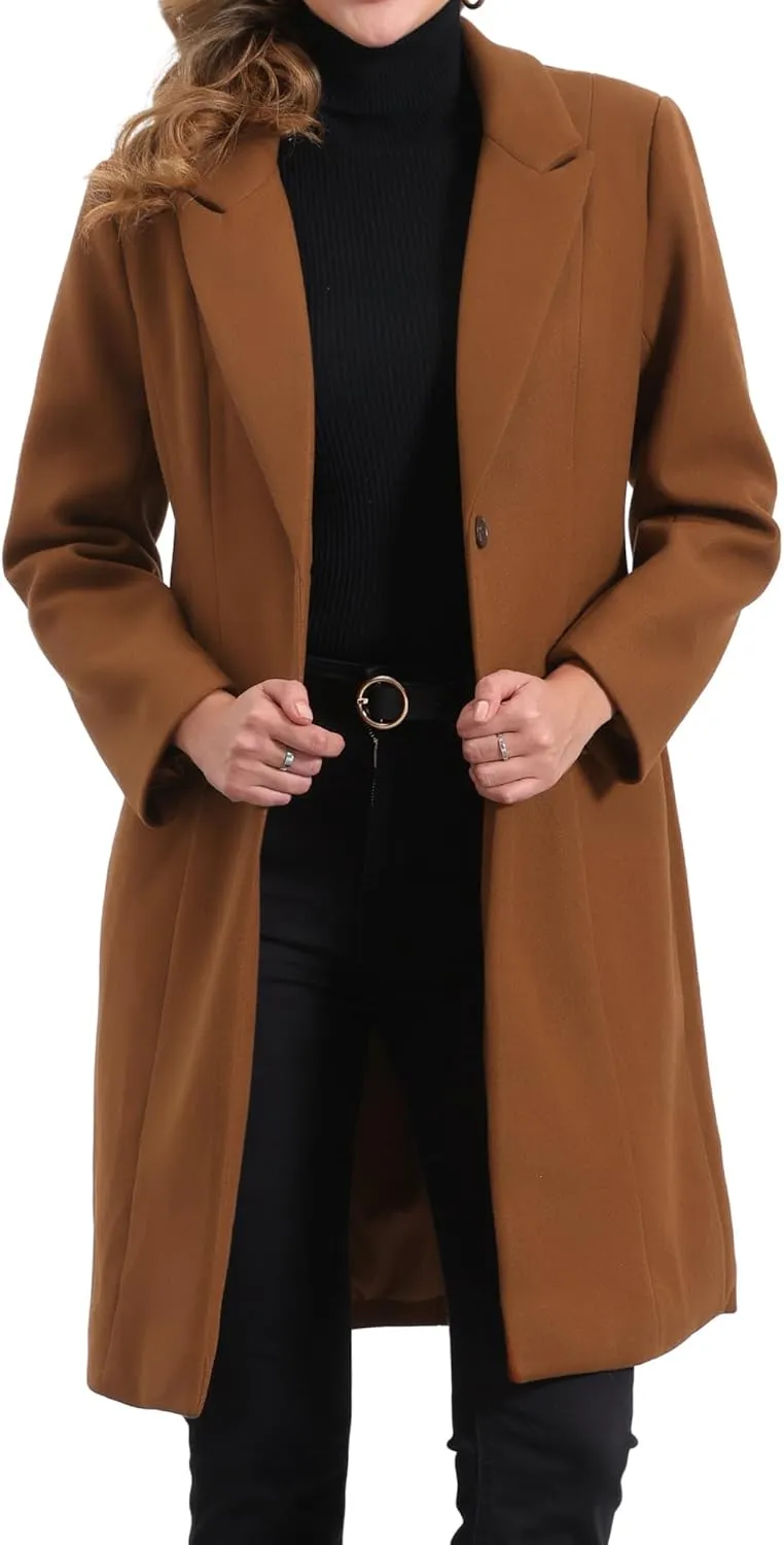Allegra K Winter Coat for Women's Notch Lapel Mid-Long Single Breasted Overcoat Pea Coats