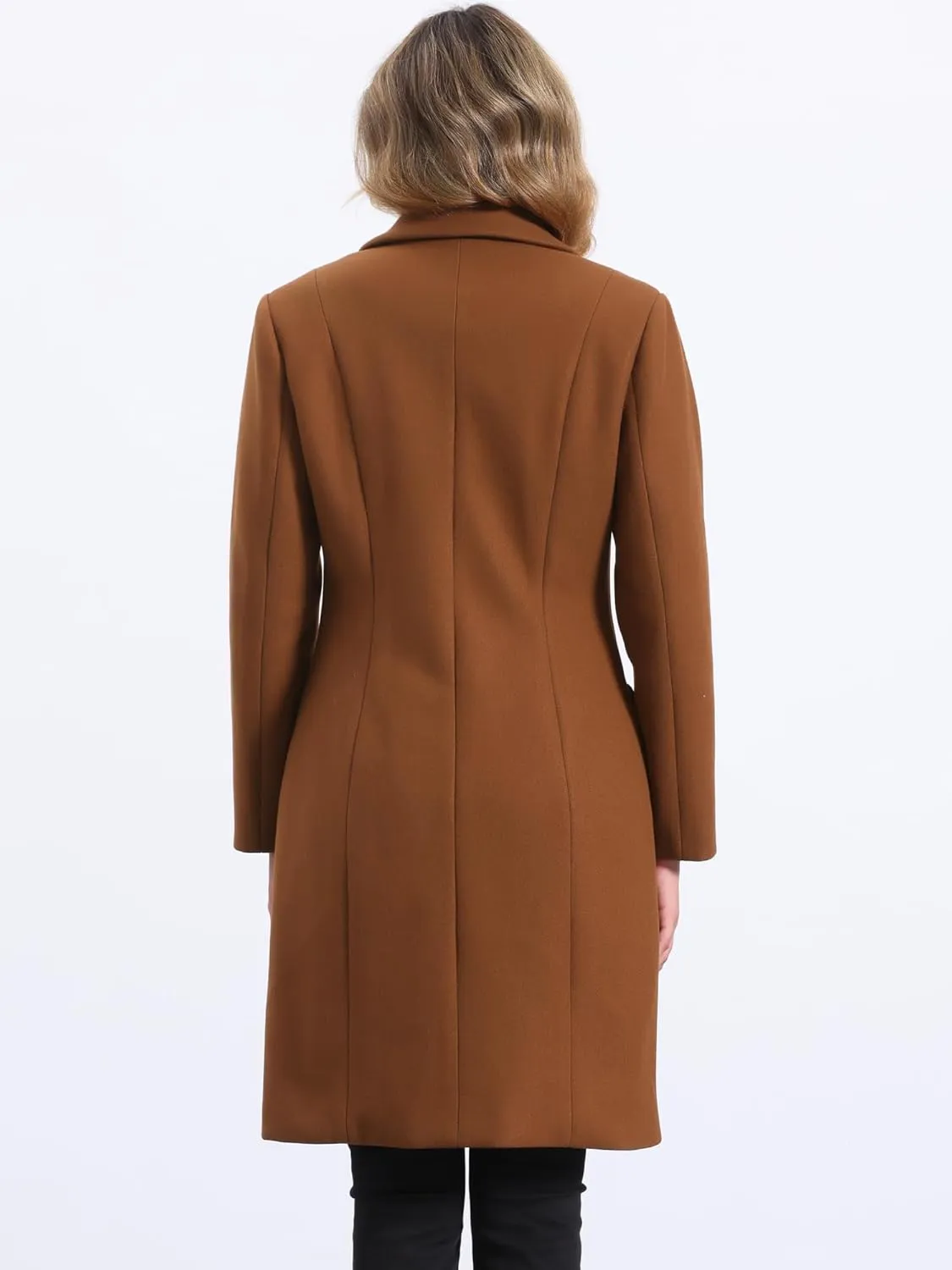 Allegra K Winter Coat for Women's Notch Lapel Mid-Long Single Breasted Overcoat Pea Coats