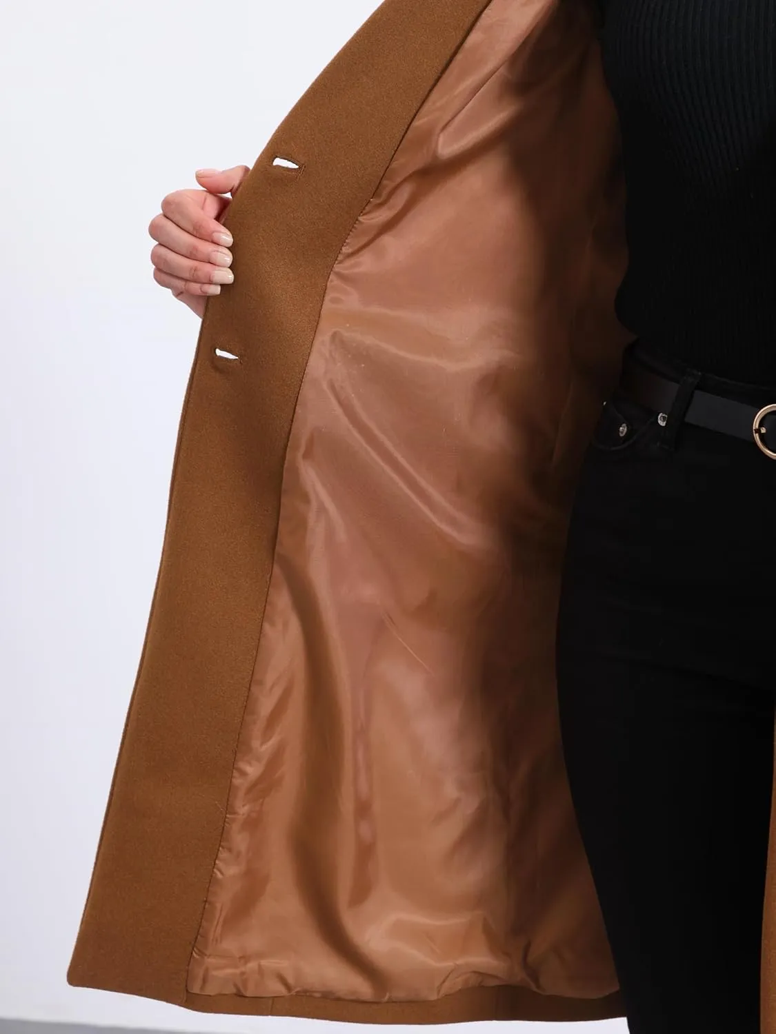 Allegra K Winter Coat for Women's Notch Lapel Mid-Long Single Breasted Overcoat Pea Coats