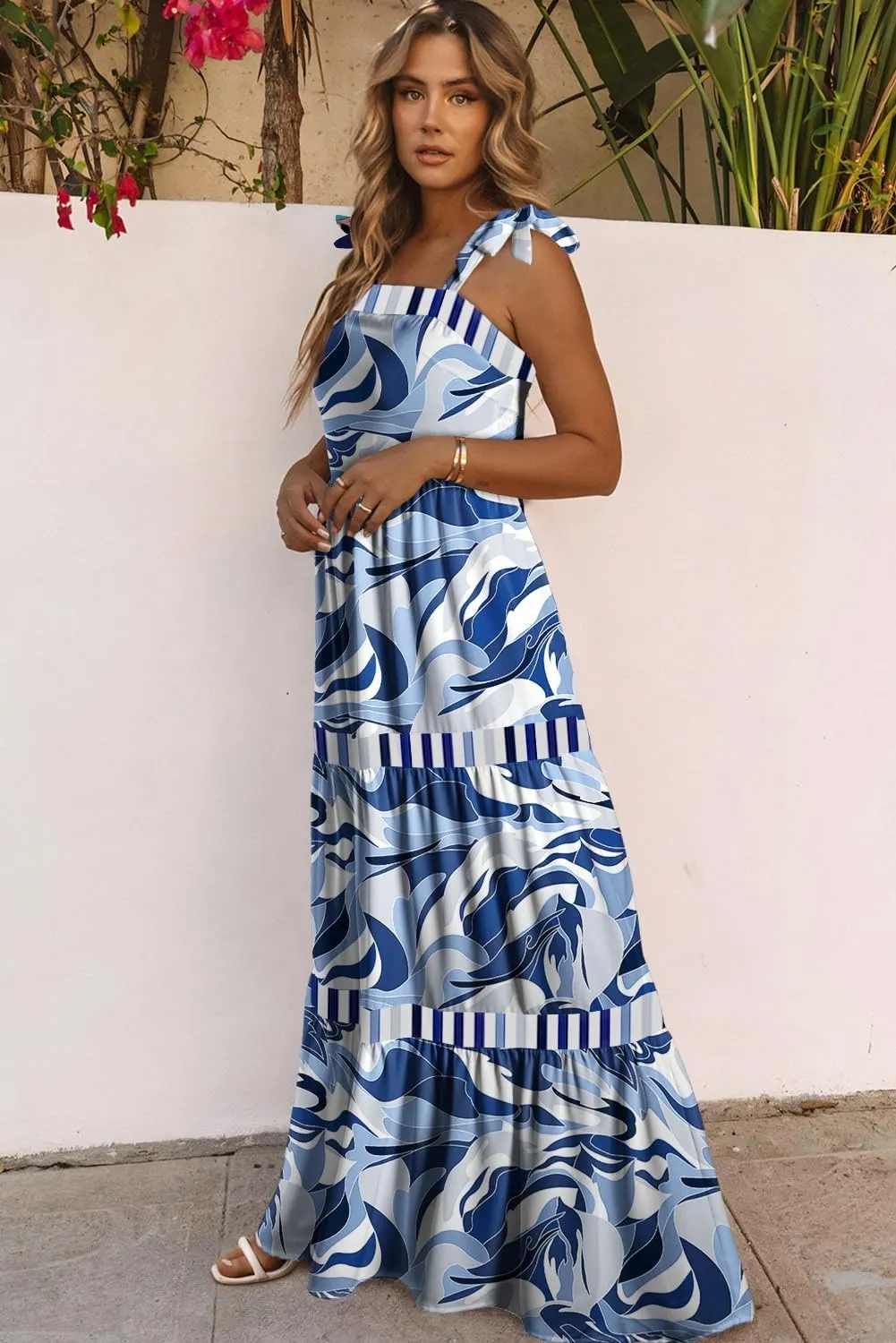 AlvaQ Women's 2025 Summer Sleeveless Floral Print Maxi Dress Strap Square Neck Beach Sun Dress