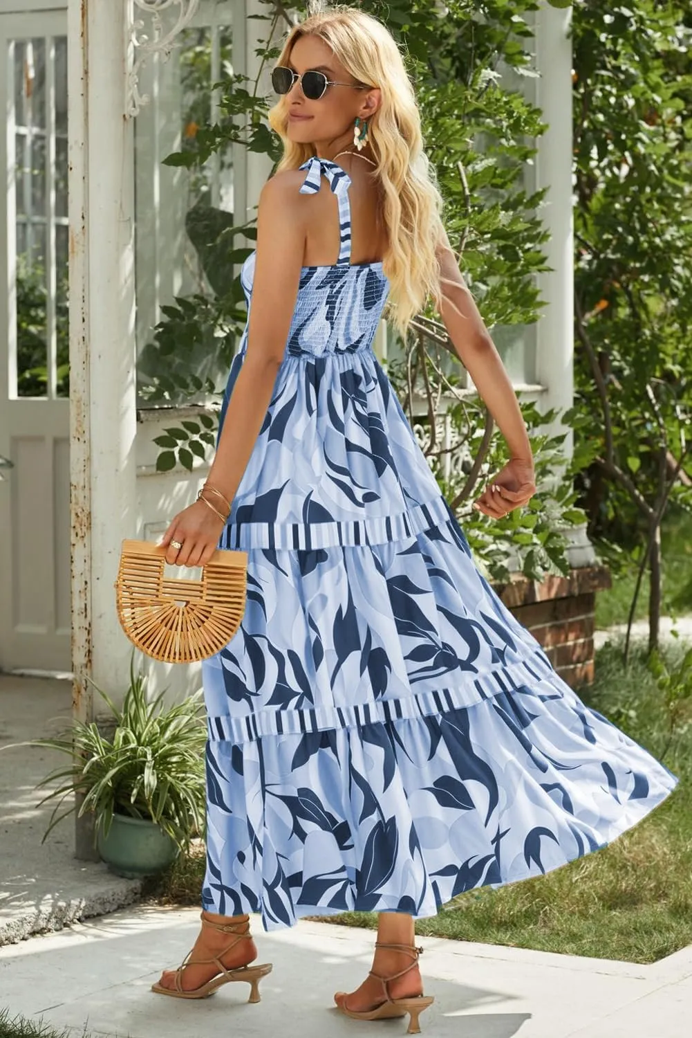 AlvaQ Women's 2025 Summer Sleeveless Floral Print Maxi Dress Strap Square Neck Beach Sun Dress