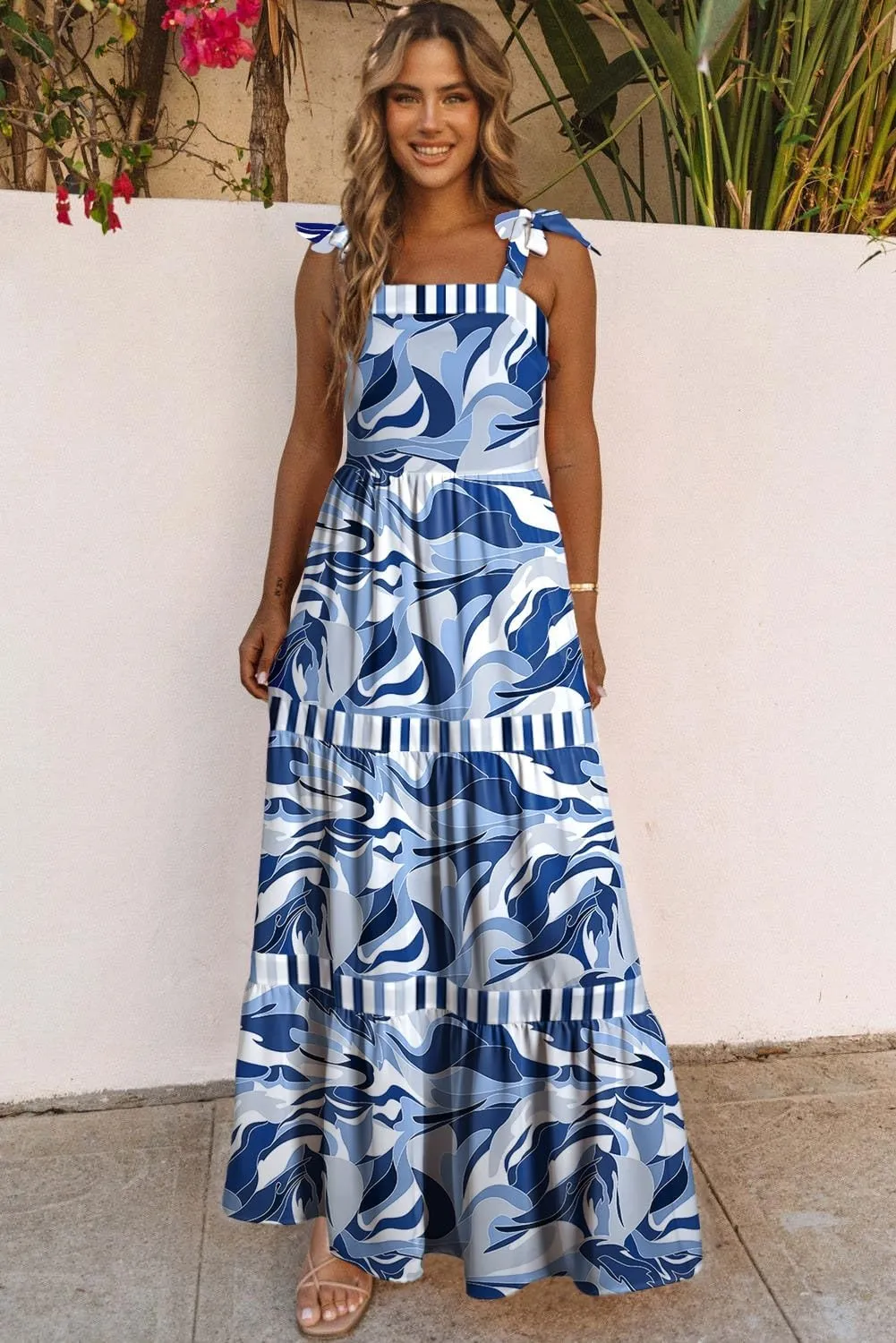 AlvaQ Women's 2025 Summer Sleeveless Floral Print Maxi Dress Strap Square Neck Beach Sun Dress
