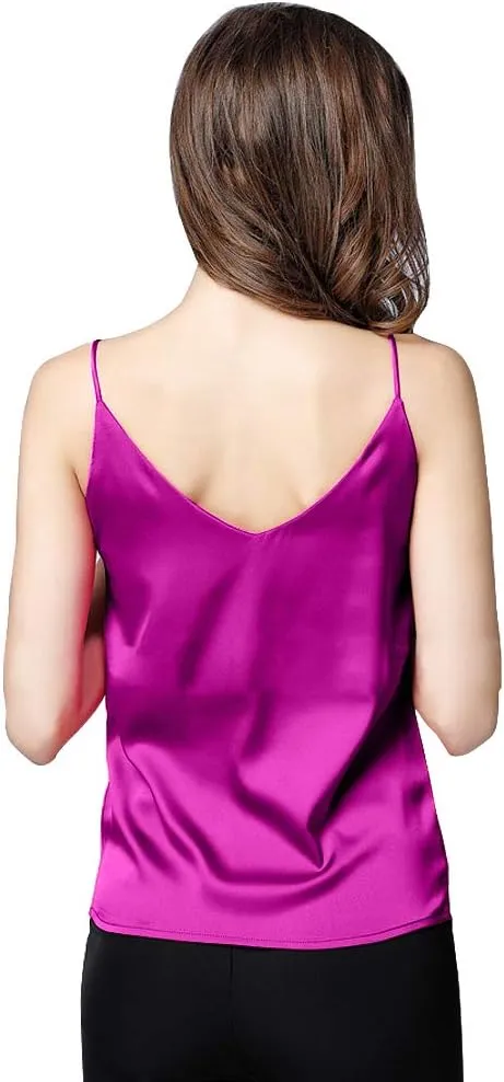 Anbenser Silk Tank Tops for Women Satin Camisoles V Neck Spaghetti Strap Cami Sleeveless Blouses 4 Pack