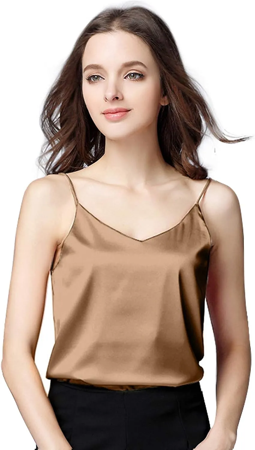 Anbenser Silk Tank Tops for Women Satin Camisoles V Neck Spaghetti Strap Cami Sleeveless Blouses 4 Pack