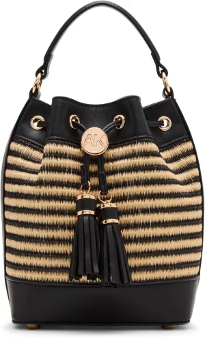 Anne Klein Womens Small bucket with convertible strap, Natural-Black Stripe/Black