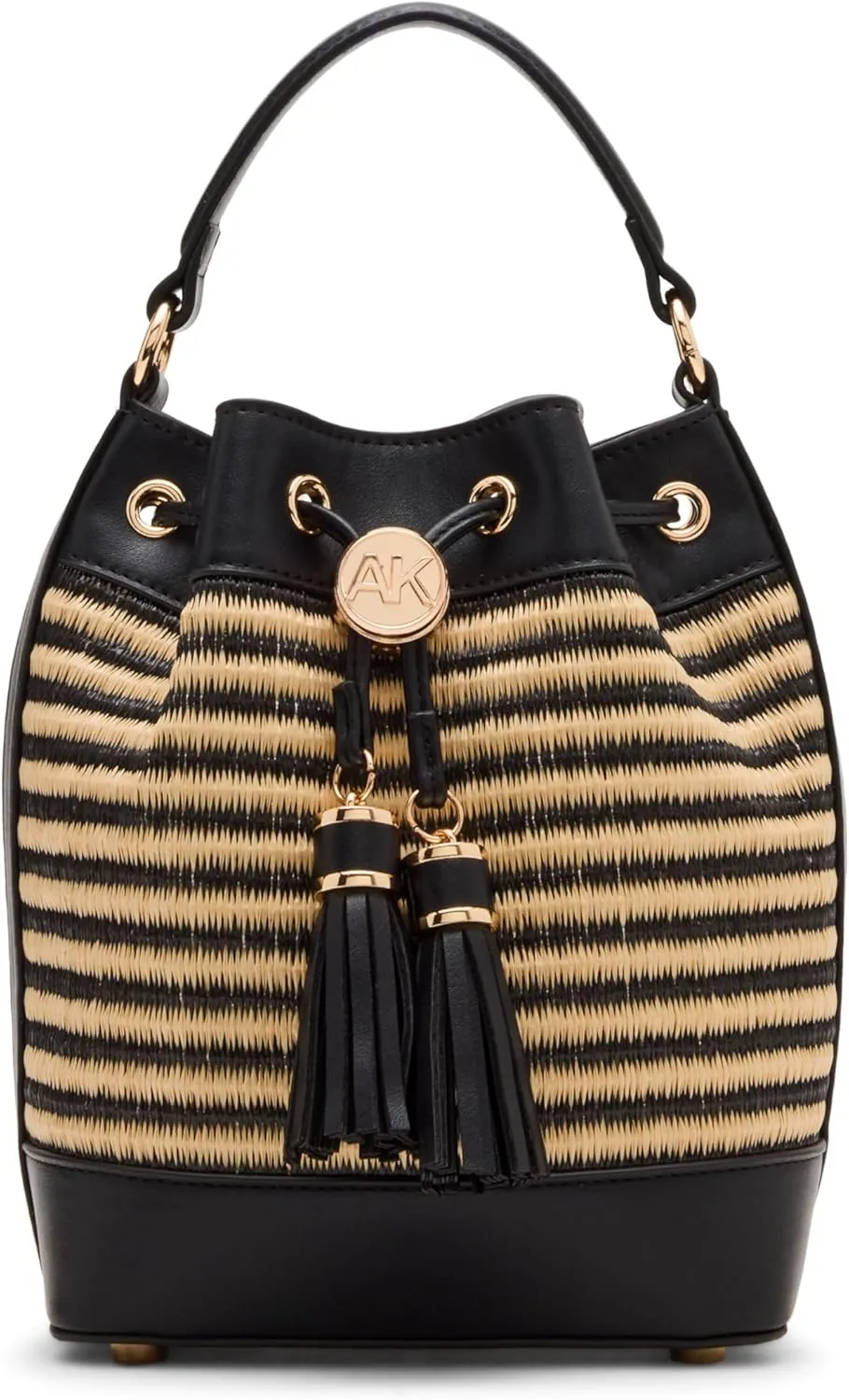 Anne Klein Womens Small bucket with convertible strap, Natural-Black Stripe/Black