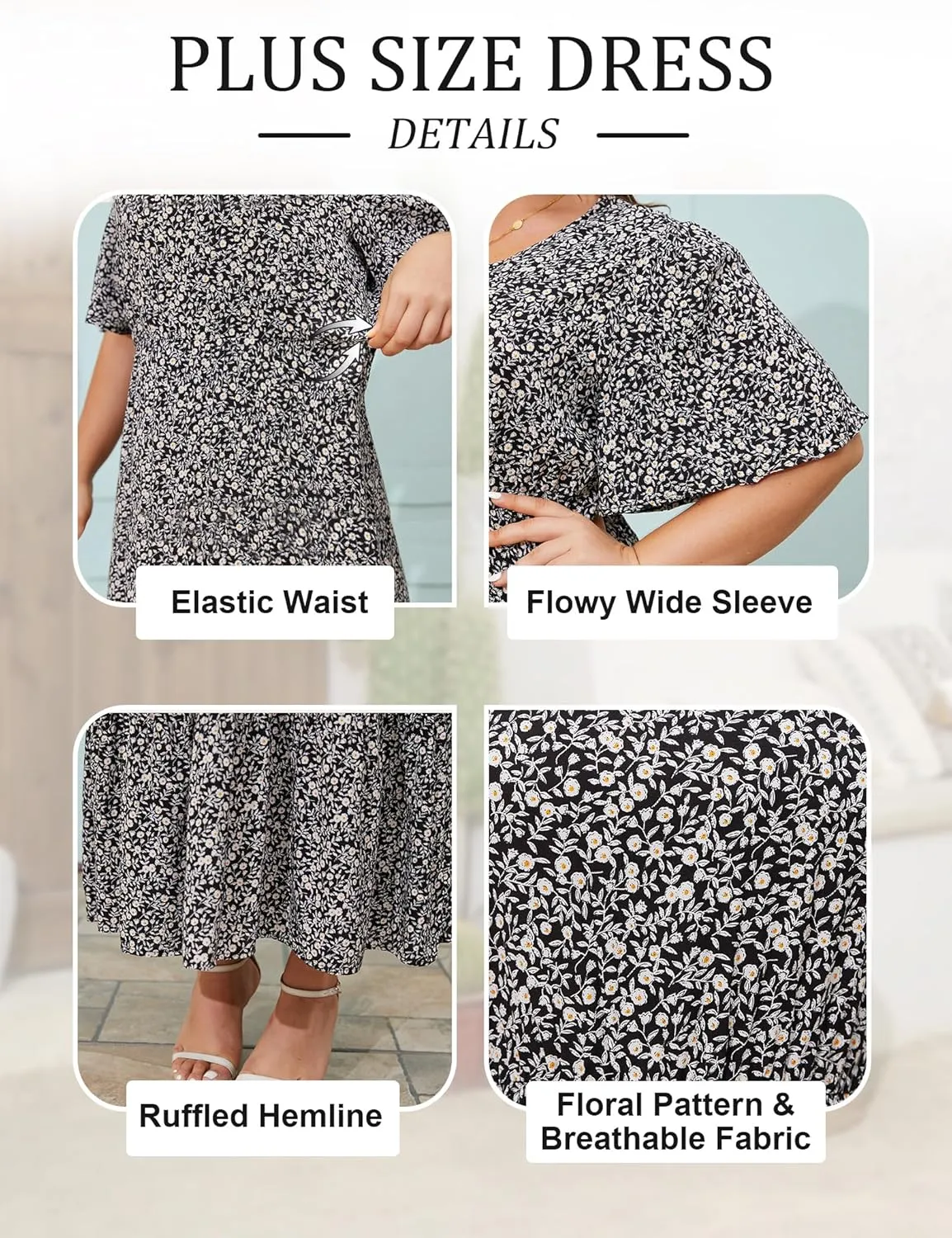 ANOTHER CHOICE Plus Size Dress for Women Floral Short Sleeve Maxi Dress Casual Modest Boho Floral Dresses