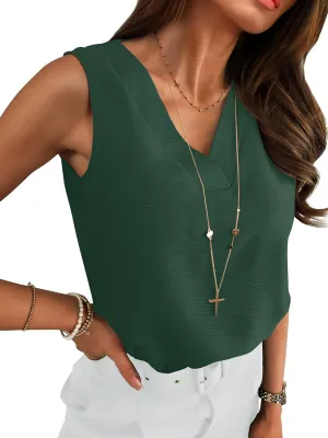 ANRABESS Tank Top for Women Dressy Casual Business Work Blouses Sleeveless V Neck Textured Tops 2025 Spring Summer Outfits