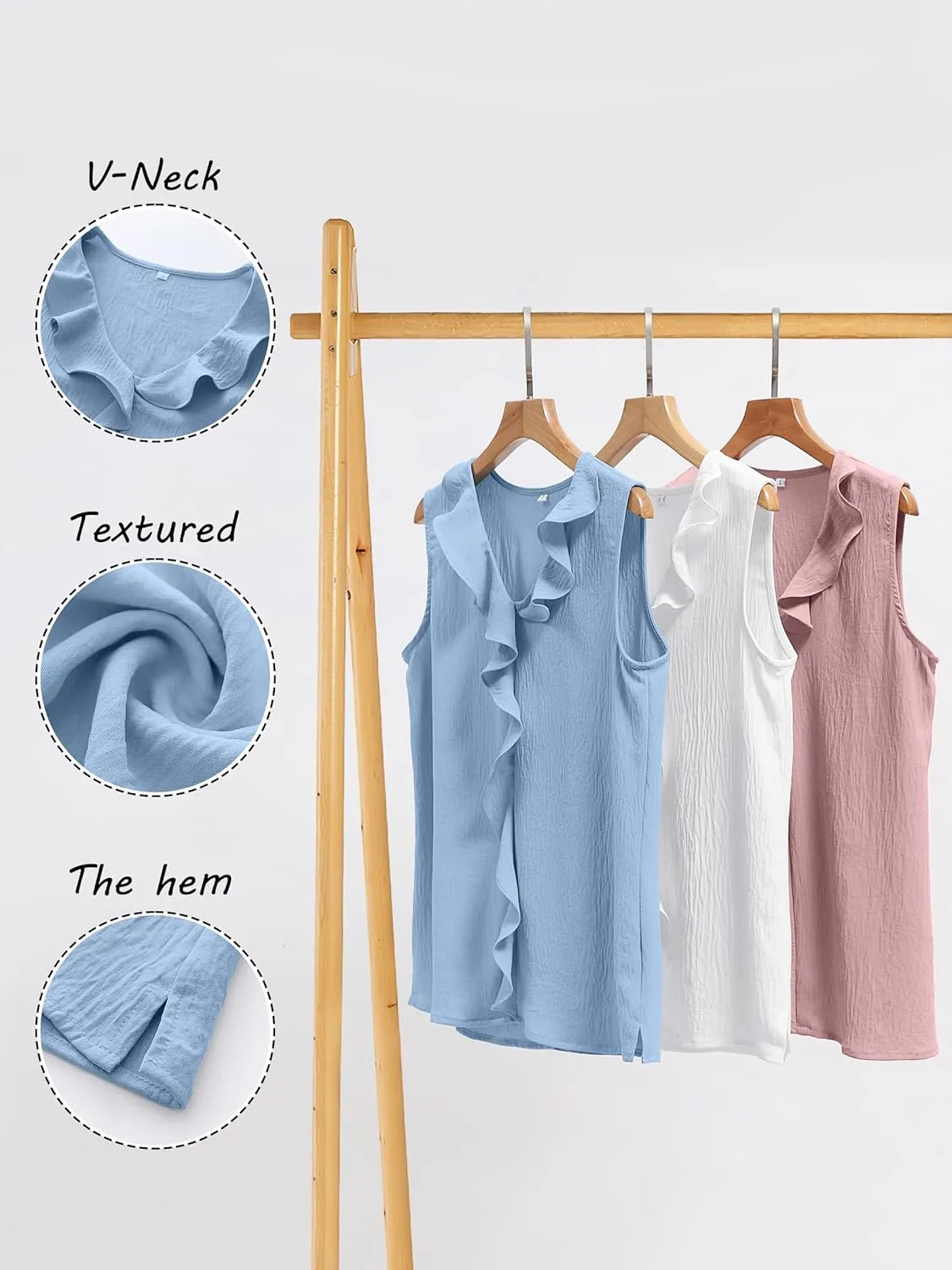 ANRABESS Womens Summer Tank Tops V Neck Sleeveless Ruffle Business Texture Shirts 2025 Ladies Casual Dressy Blouses Outfits
