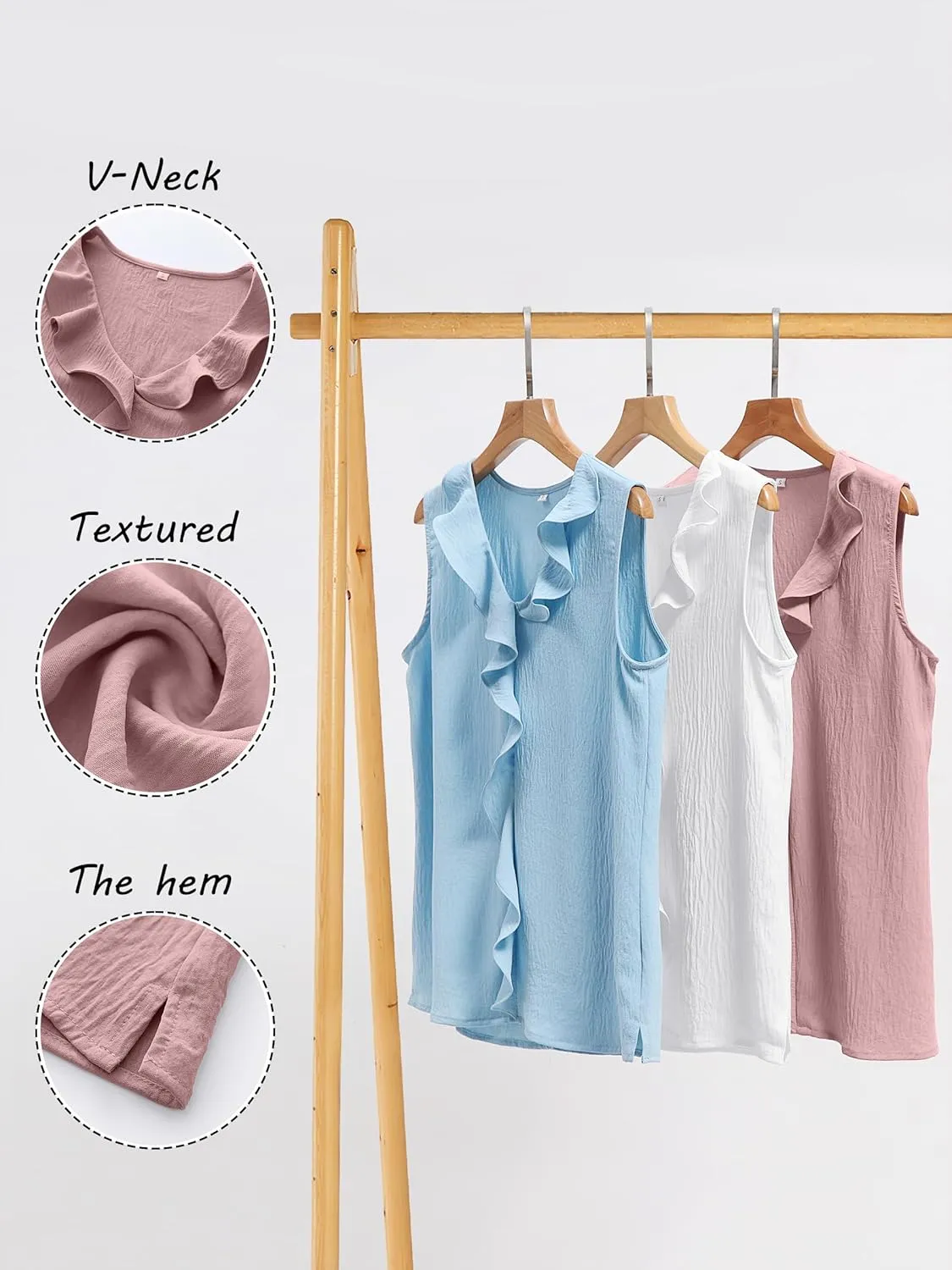ANRABESS Womens Summer Tank Tops V Neck Sleeveless Ruffle Business Texture Shirts 2025 Ladies Casual Dressy Blouses Outfits