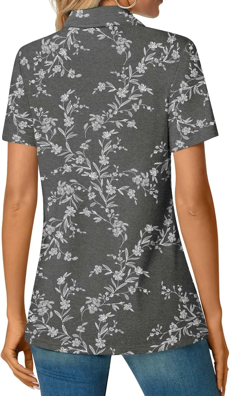 Aodemo Women's Summer Polo Shirts Dressy Button Up Collared Tunic Short Sleeve Work Tops V Neck Loose Blouses
