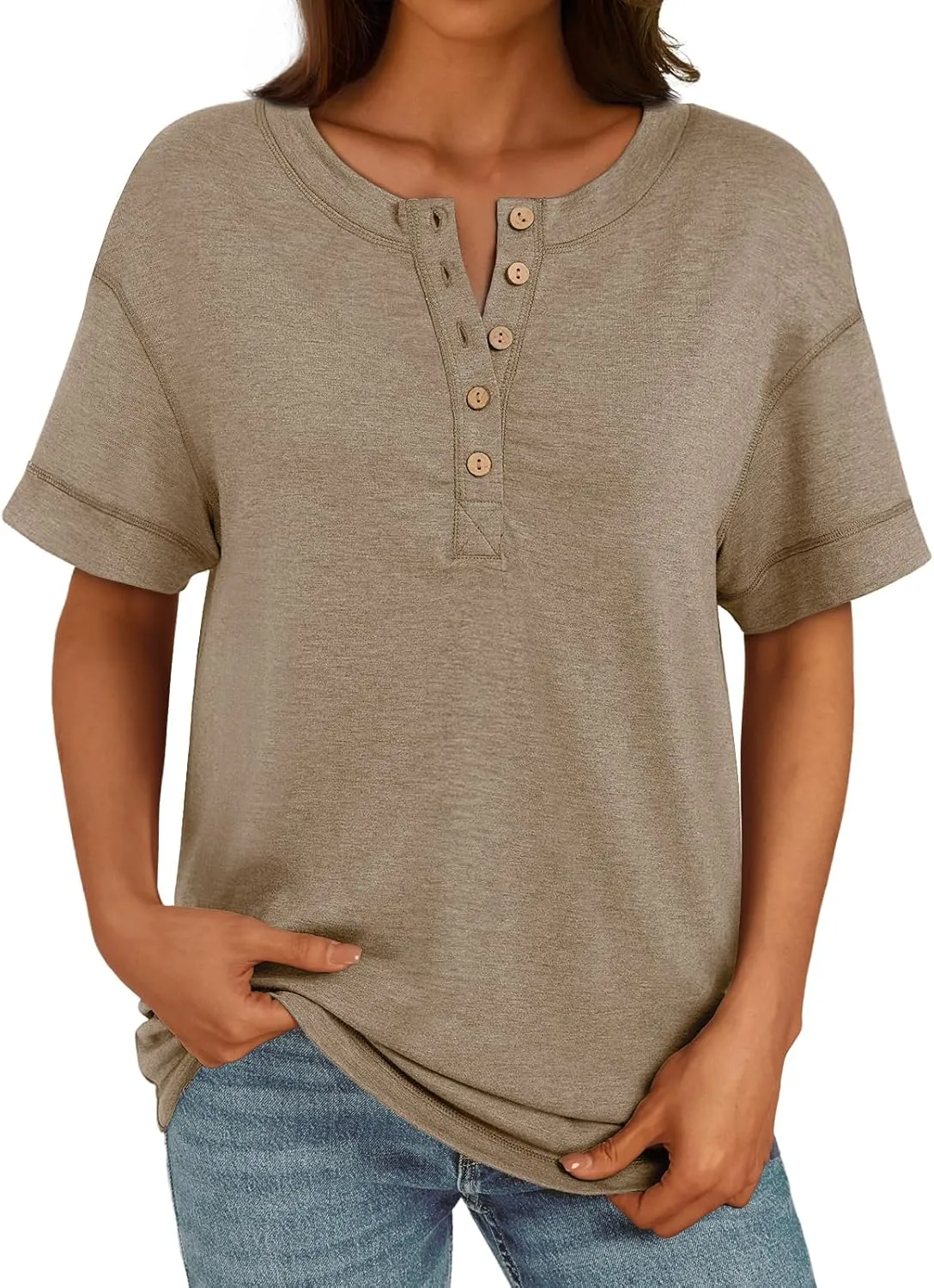 AUTOMET Womens Short Sleeve Henley Shirts Summer Dressy Casual Flowy Tops Loose Fit Basic Trendy Fashion Blouses 2025