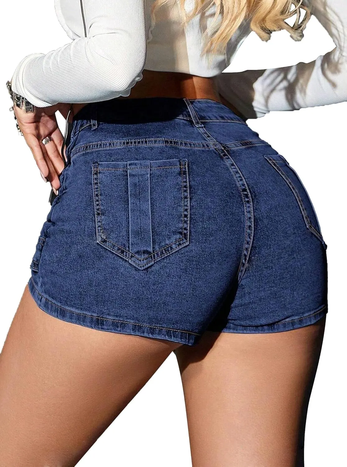 Avanova Women Jean Denim Skort Sexy High Waisted Asymmetrical Short Mini Skirt