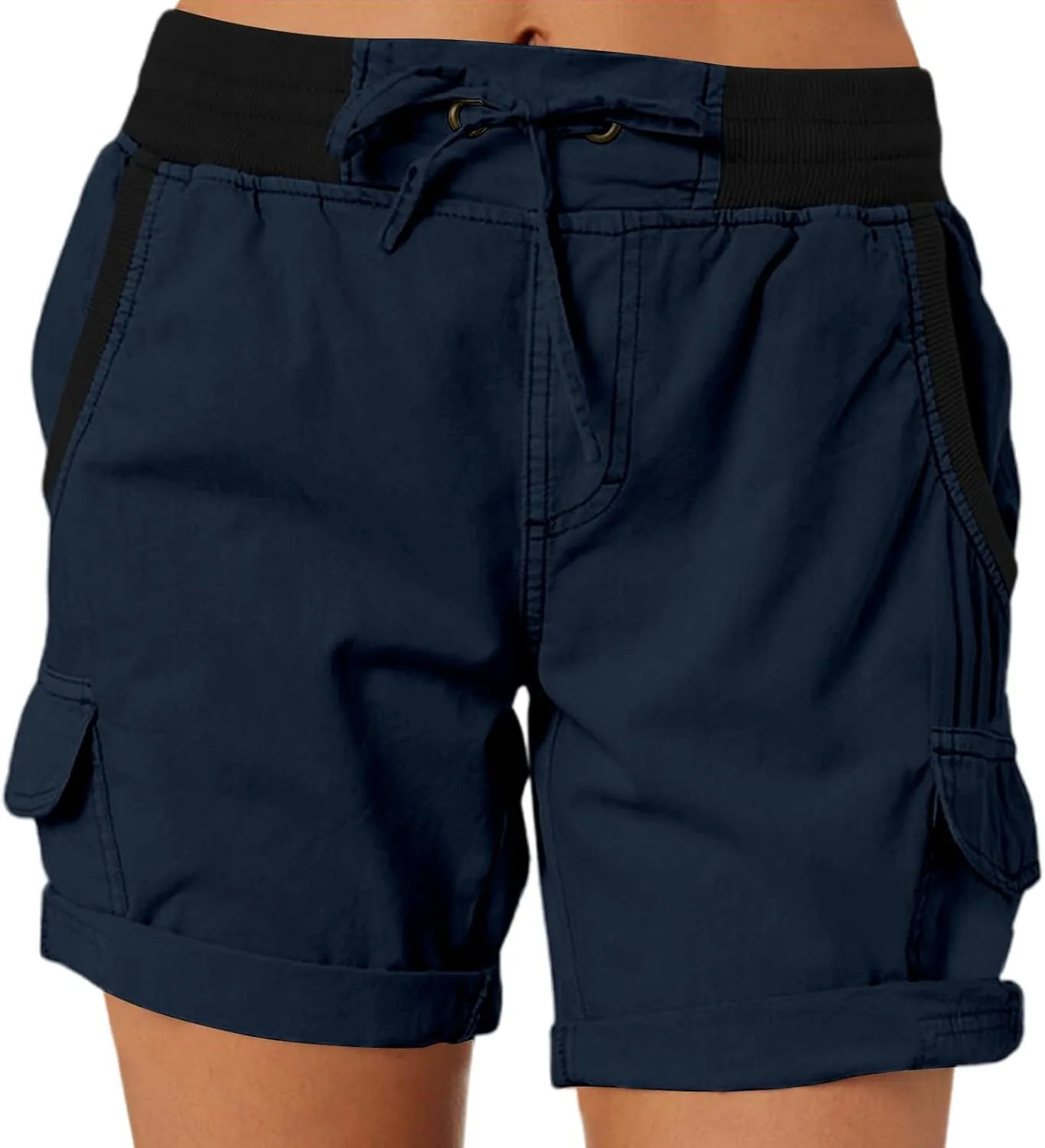 Baggy Cargo Shorts Women Elastic High Waisted Drawstring Summer Twill Hiking Shorts Loose Fit Outdoor Outfits w/Pockets