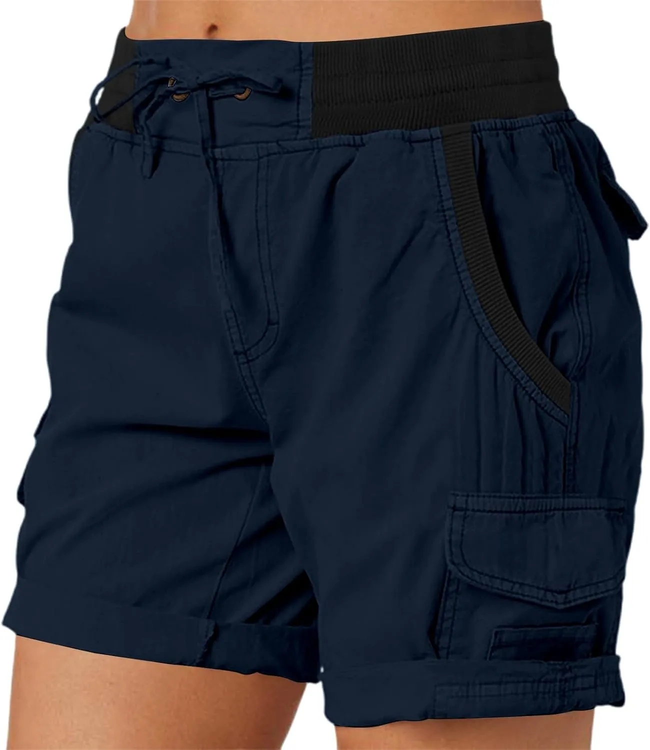 Baggy Cargo Shorts Women Elastic High Waisted Drawstring Summer Twill Hiking Shorts Loose Fit Outdoor Outfits w/Pockets