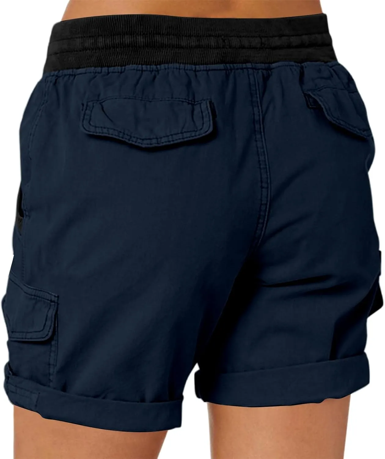 Baggy Cargo Shorts Women Elastic High Waisted Drawstring Summer Twill Hiking Shorts Loose Fit Outdoor Outfits w/Pockets