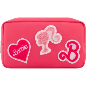 Barbie Women's Makeup Bag, Small Travel Cosmetic Zipper Pouch Organizer, Terry Appliqu, Pink