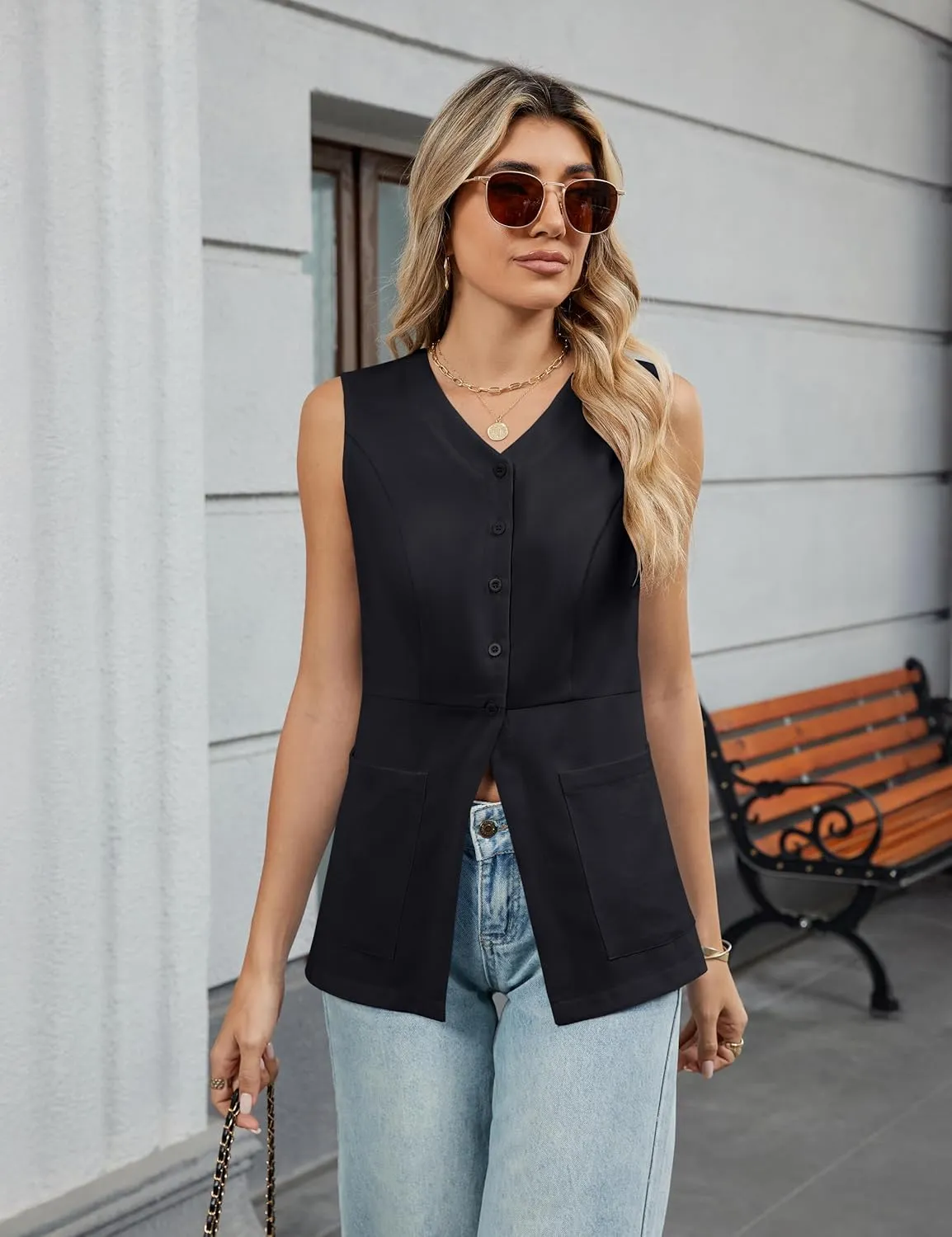 Blooming Jelly Womens Summer Tank Tops Button Down Sleeveless Vest Dressy Casual Blouses Business V Neck Outfits